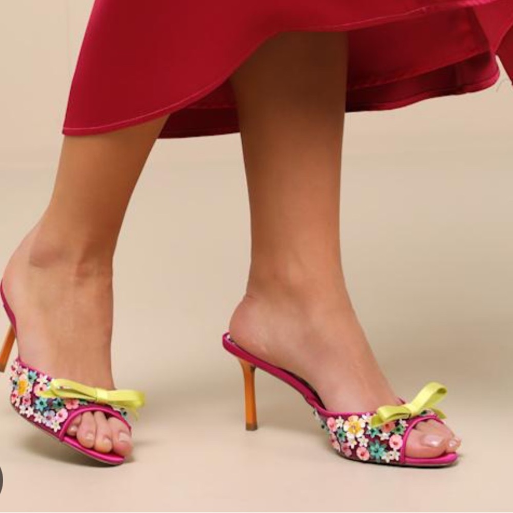 Betsey Johnson Floral Embellished Pink Mules